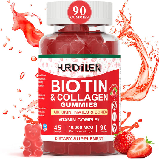 Front view of Hurdilen Biotin Collagen Gummies 90-count bottle