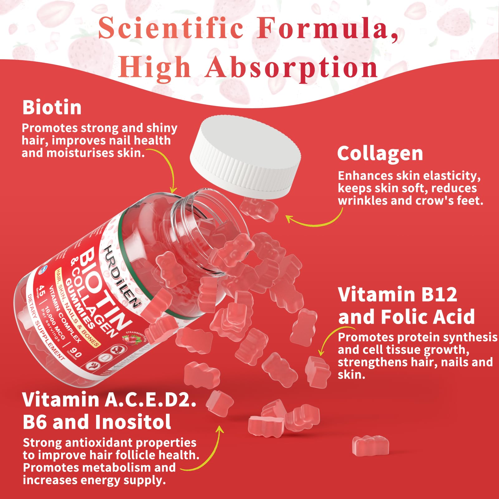 Close-up of a strawberry-flavored gummy