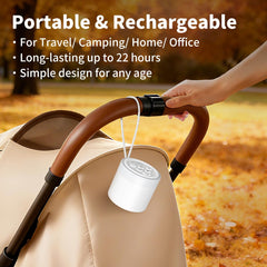 Hushing mini sound machine with rechargeable battery for travel and camping