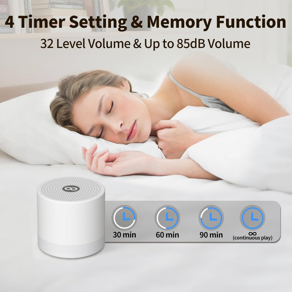 Hushing mini sound machine showing timer settings for flexible sleep blocks