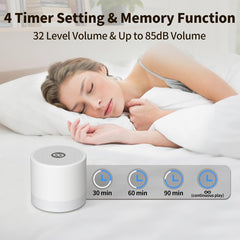 Hushing mini sound machine showing timer settings for flexible sleep blocks