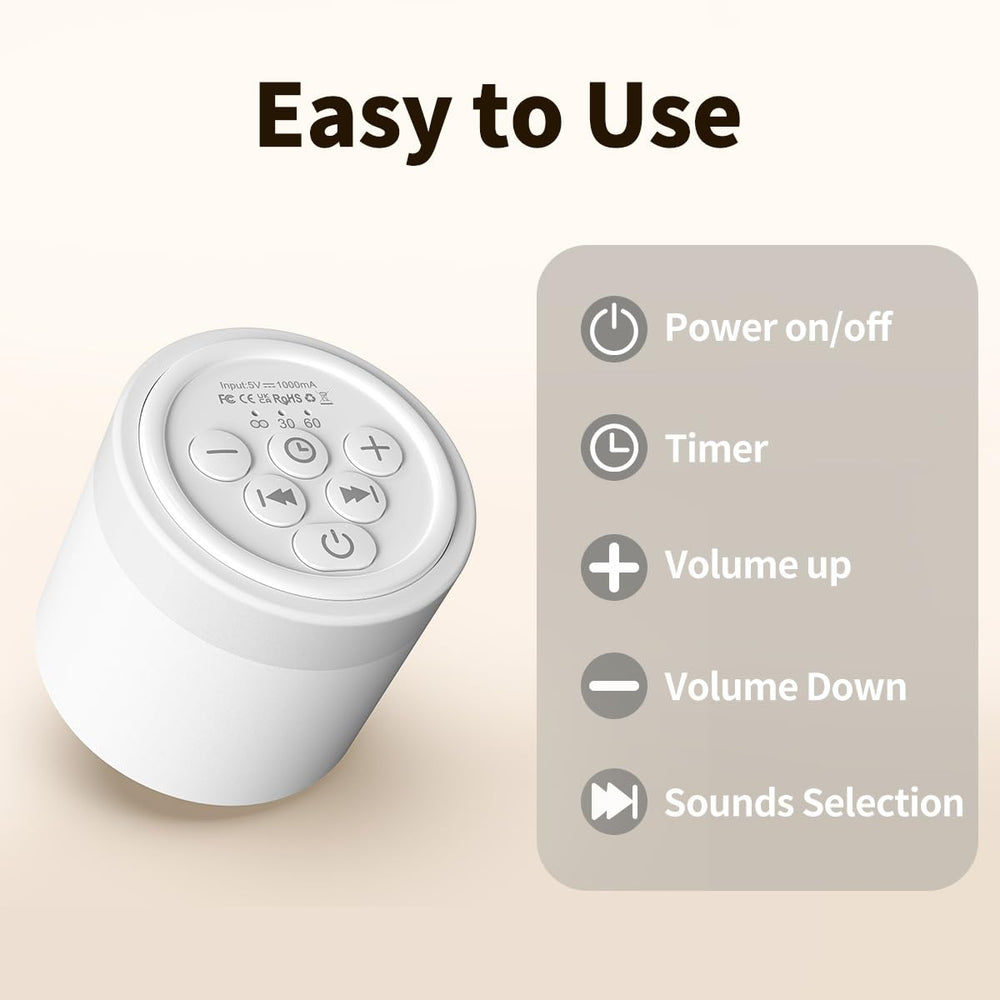 Hushing mini sound machine in travel setup for home, office, or hotel use
