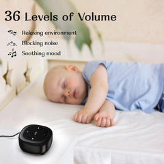 Hushing black-design sleep machine on nightstand for bedroom or nursery