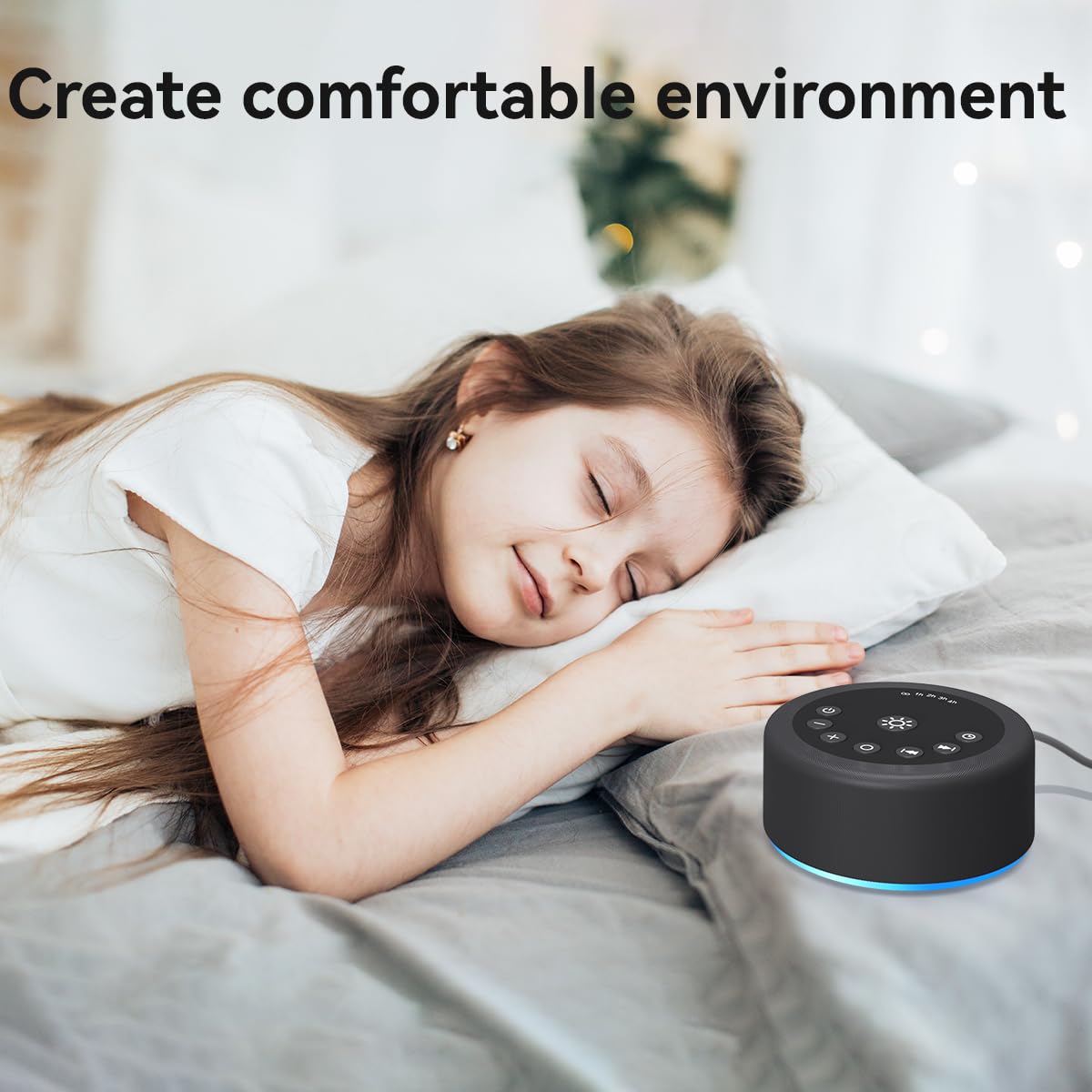 Hushing sleep sound machine baby nursery use with soft illumination and white noise.