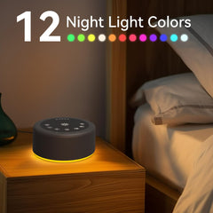 Hushing sleep sound machine volume dial highlights customizable loudness for any environment.