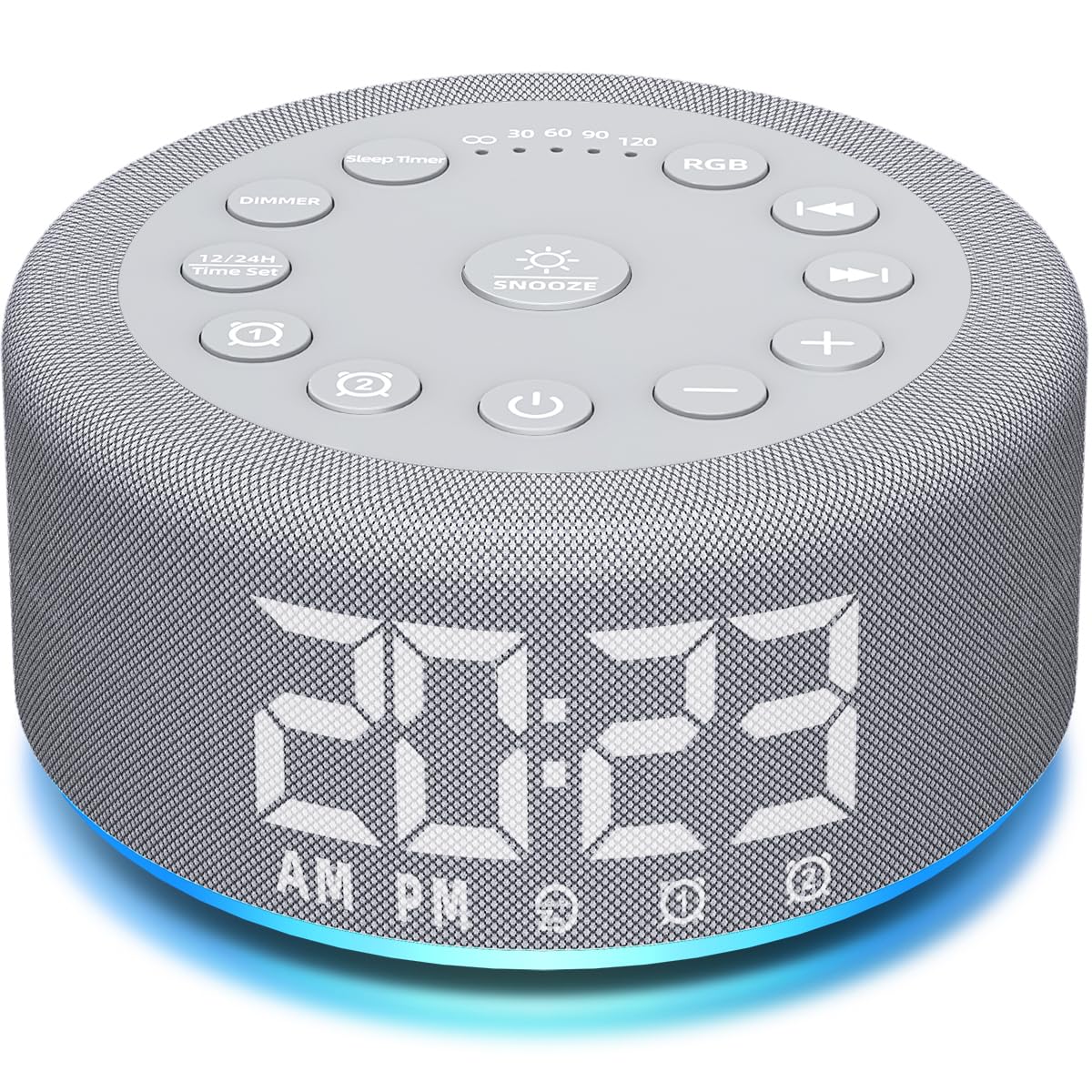 Hushing sound machine alarm clock front view for calm wake-ups
