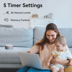 Hushing Sound Machine five timers enable flexible listening sessions.