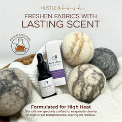 Wool dryer balls infused with Hustle & Blush essential oil blend