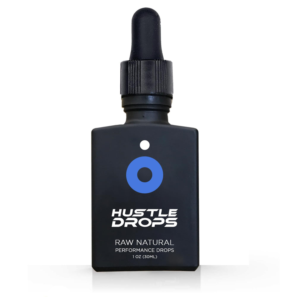 Bottle of DROP FX Hustle Drops with packaging on white background