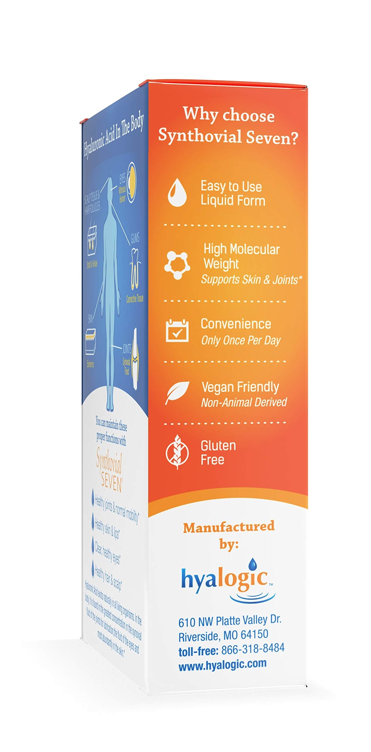 Side view of 1 oz Hyaluronic Acid liquid bottle