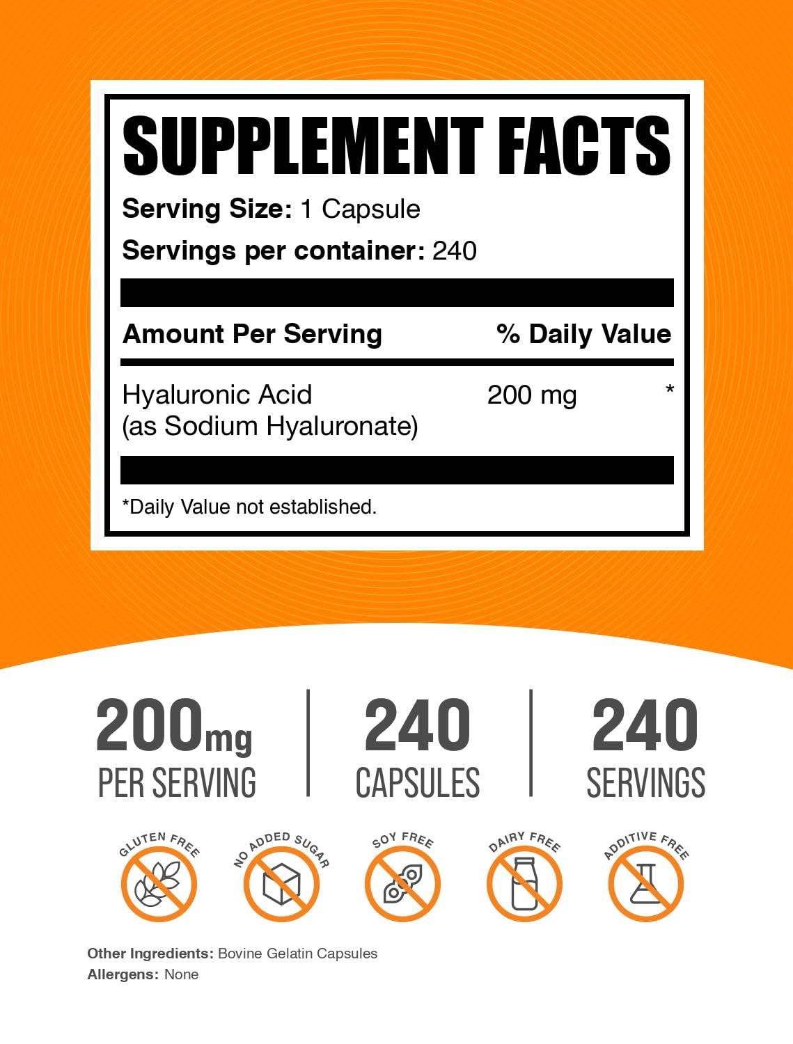 Close-up of Hyaluronic Acid 200mg capsules
