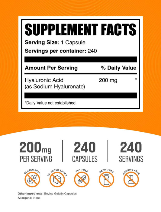 Close-up of Hyaluronic Acid 200mg capsules