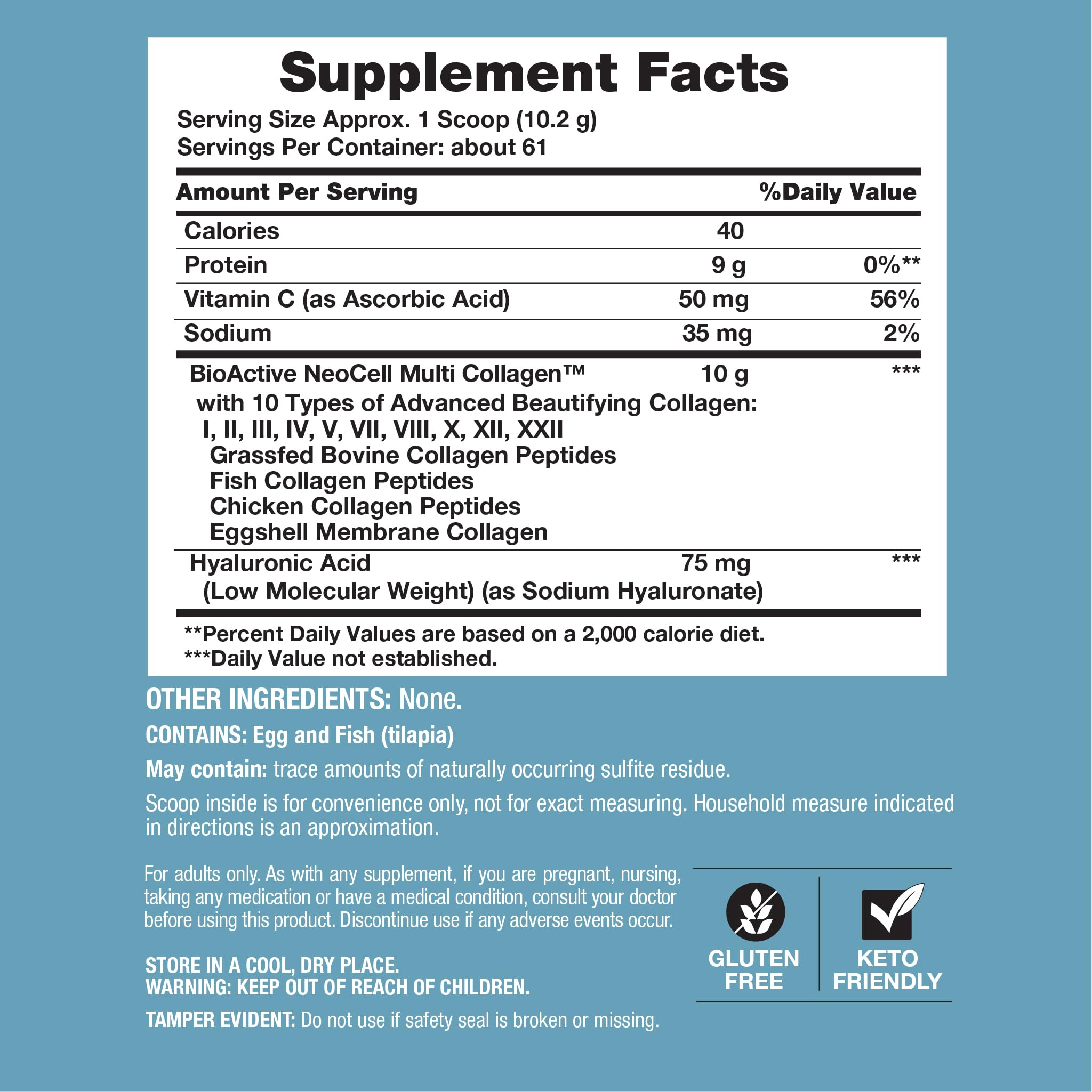 Hyaluronic acid per serving on label