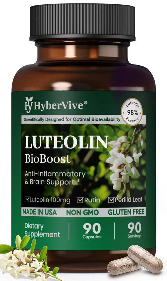 HyberVive Luteolin 200mg bottle label with Rutin and Perilla leaf