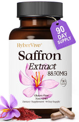 HyberVive saffron supplement bottle with 88.5 mg saffron extract per capsule