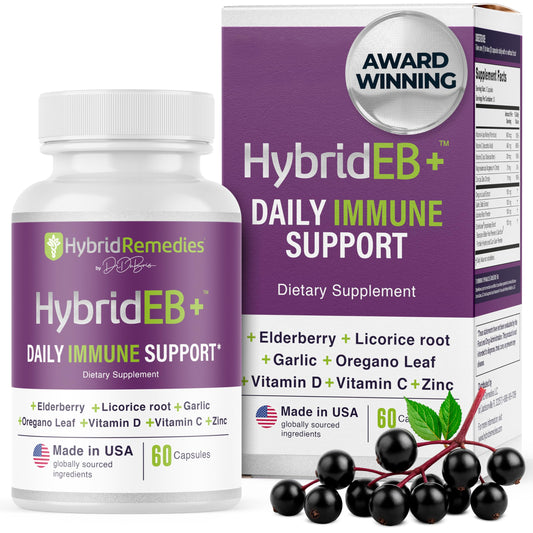 Front view of HybridEB Elderberry Immune Support bottle