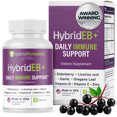 Front view of HybridEB Elderberry Immune Support bottle