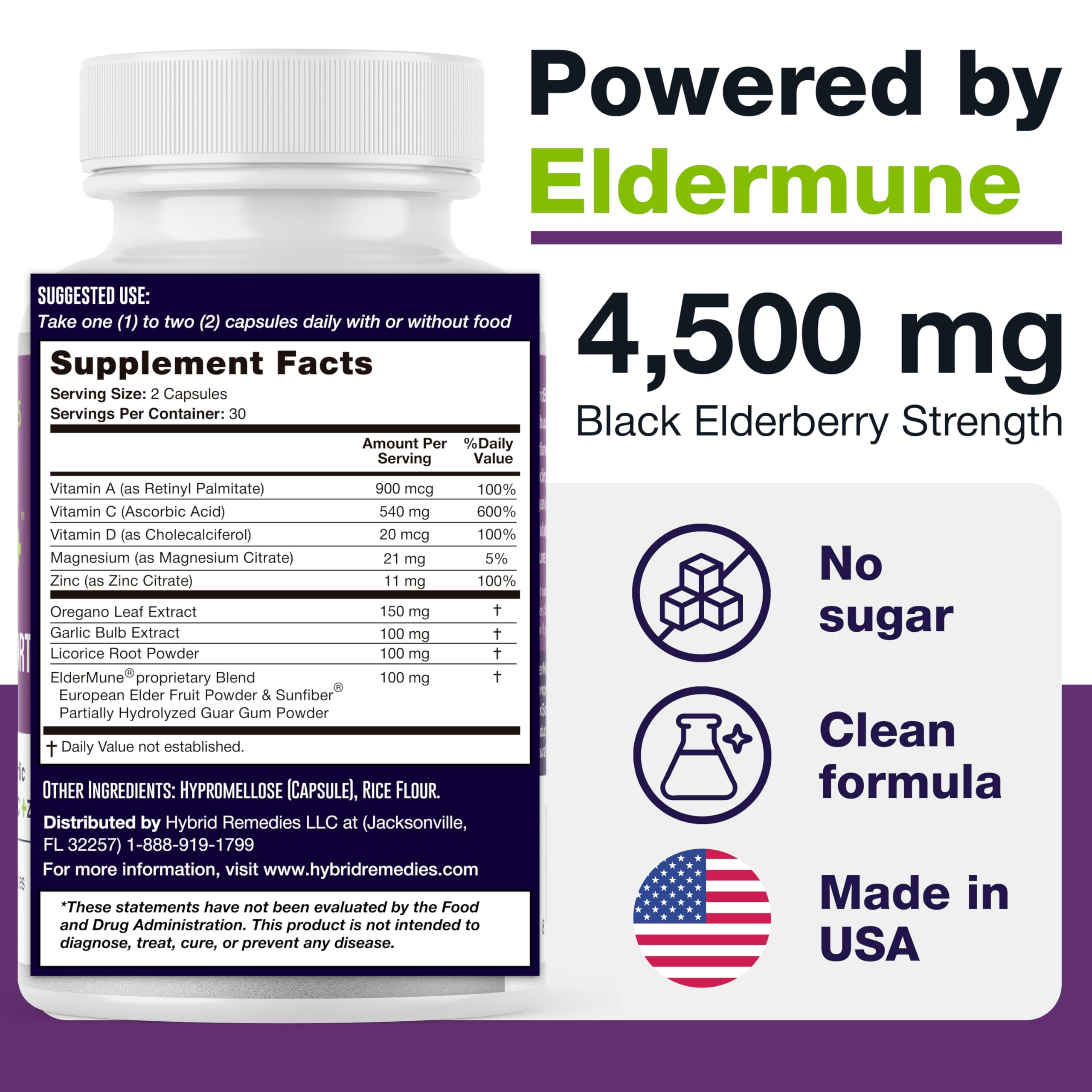 Graphic showing elderberry, zinc, vitamin C, D3, garlic, oregano and licorice