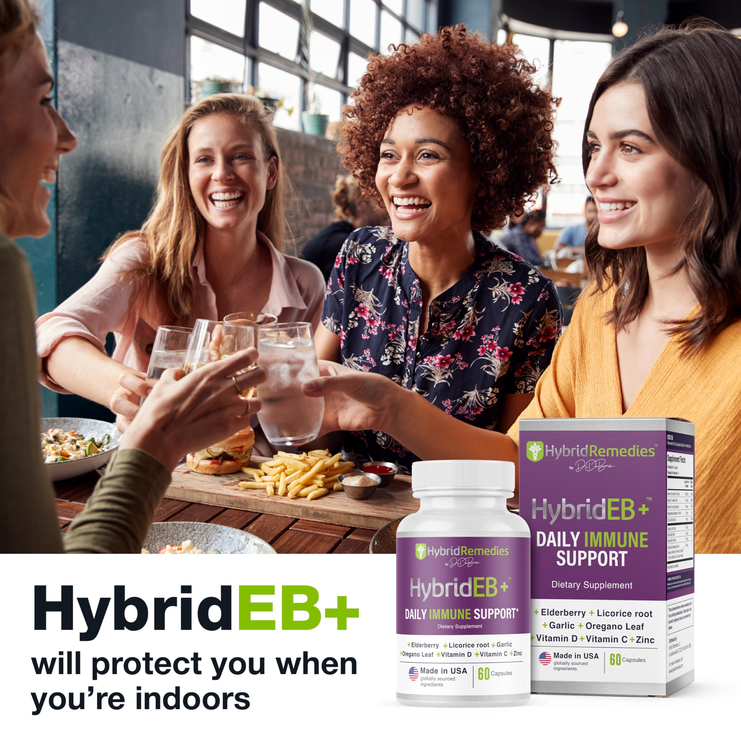 Packaging design of HybridEB Elderberry supplement box and bottle