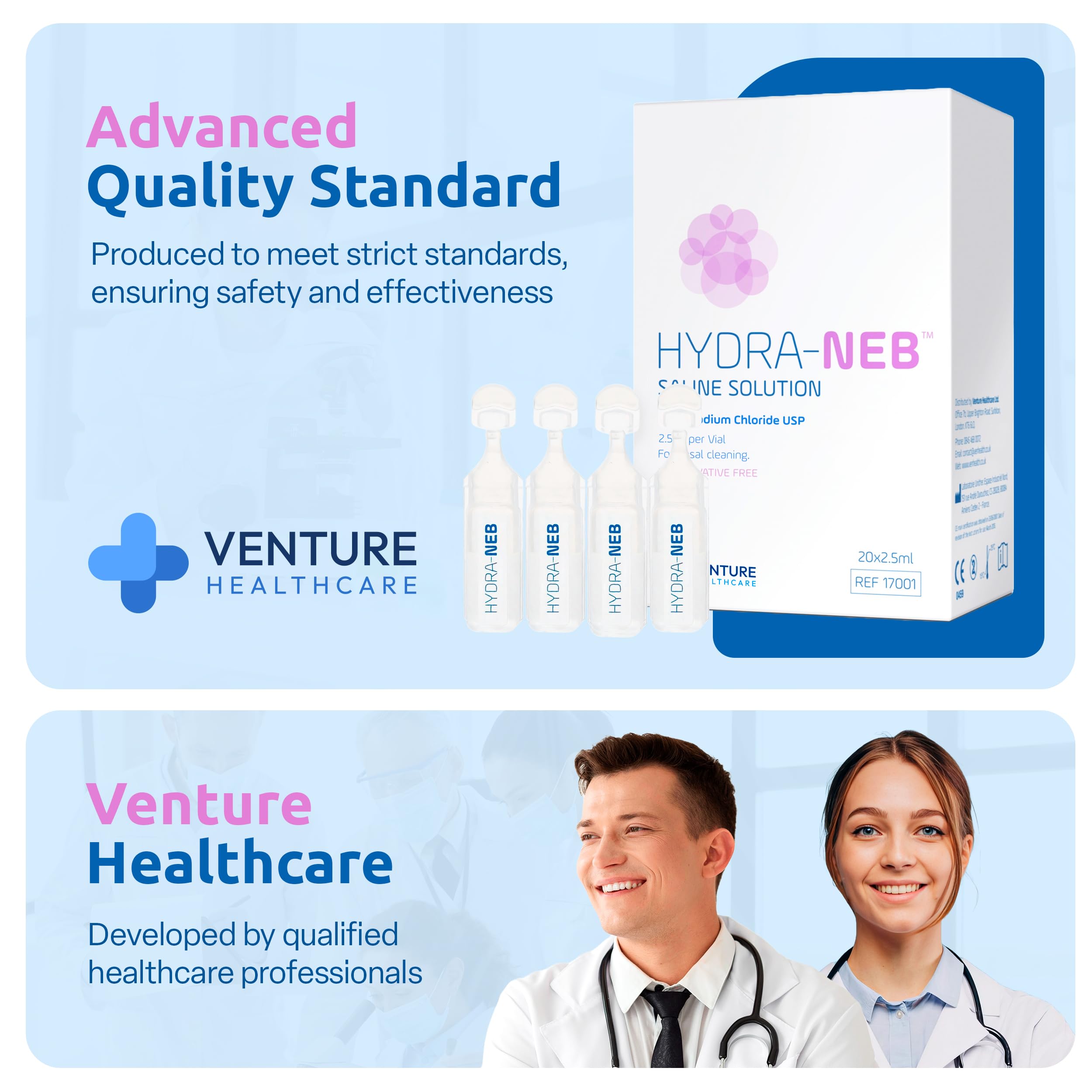 Hydra-Neb saline solution made from water and salt, preservative-free.