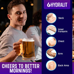 Hydralit Happy Hour before drinking use—apply patches for steady support.