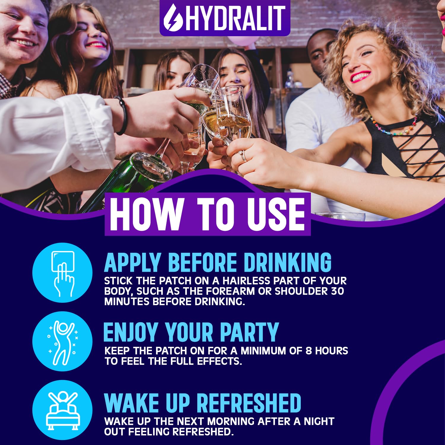 Hydralit Happy Hour patch provides long-lasting wear for daytime comfort.