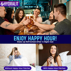 Hydralit Happy Hour packaging box shows portable, travel-friendly design.