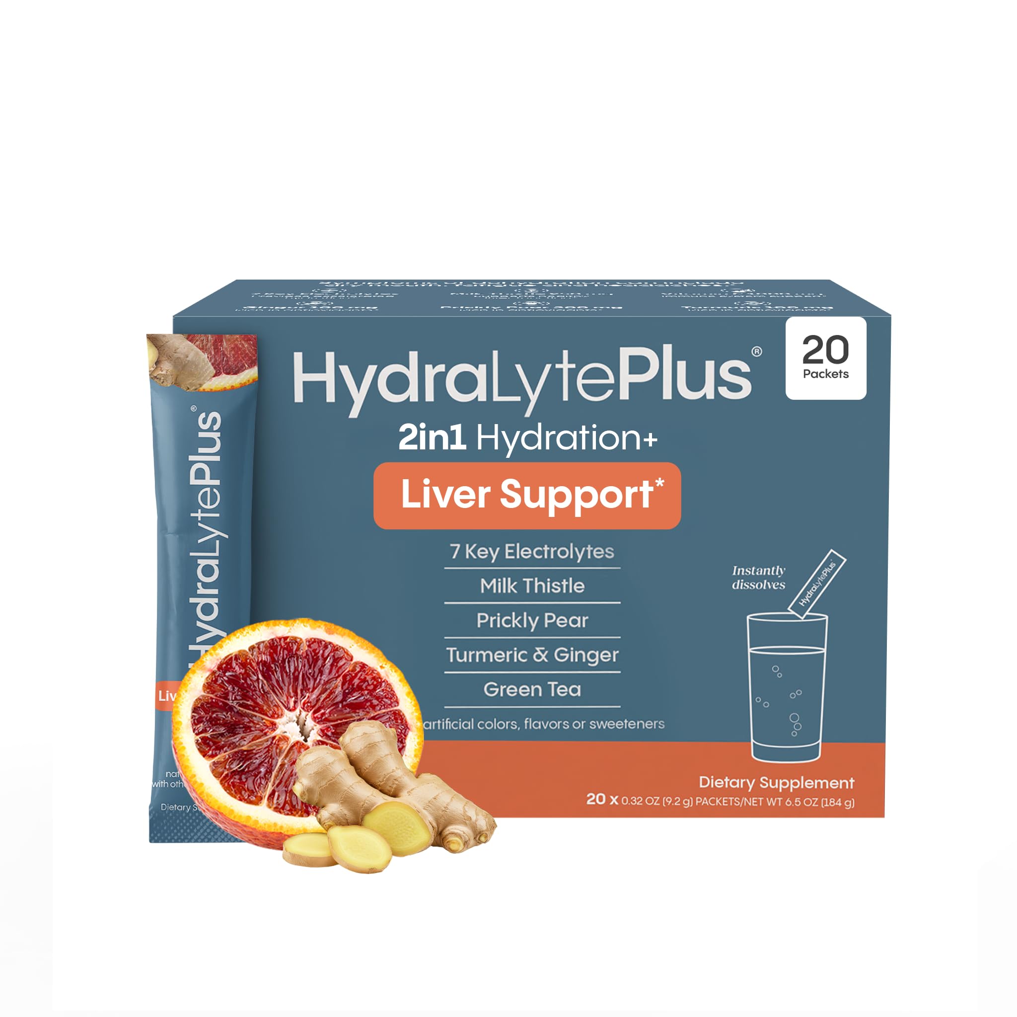 Hydralyte Liver Support Electrolyte Mix Blood Orange Ginger 20 Packets package