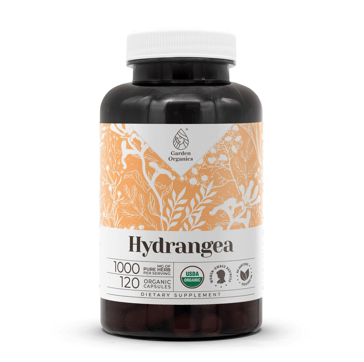 Bottle of Hydrangea USDA Organic 120 capsules with label