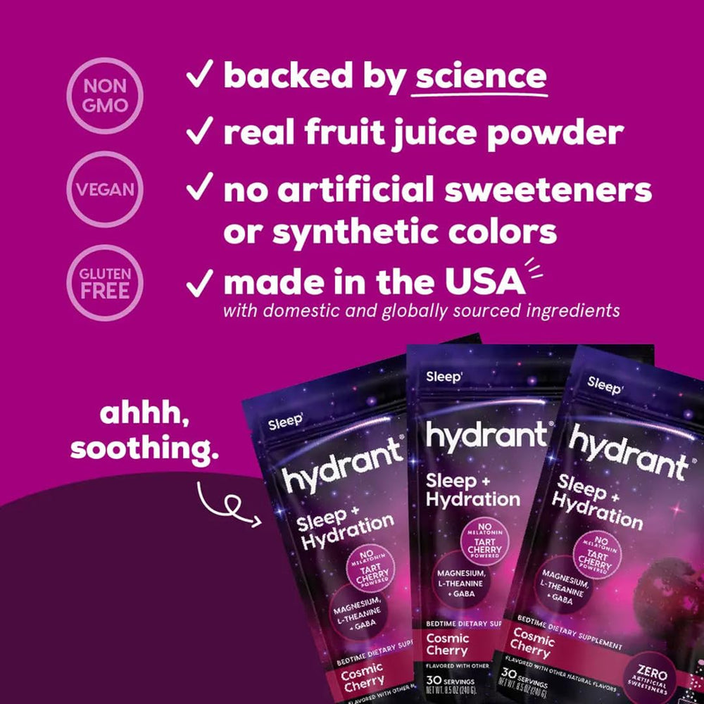 Tart Cherry Juice label highlighting on Hydrant sleep formula