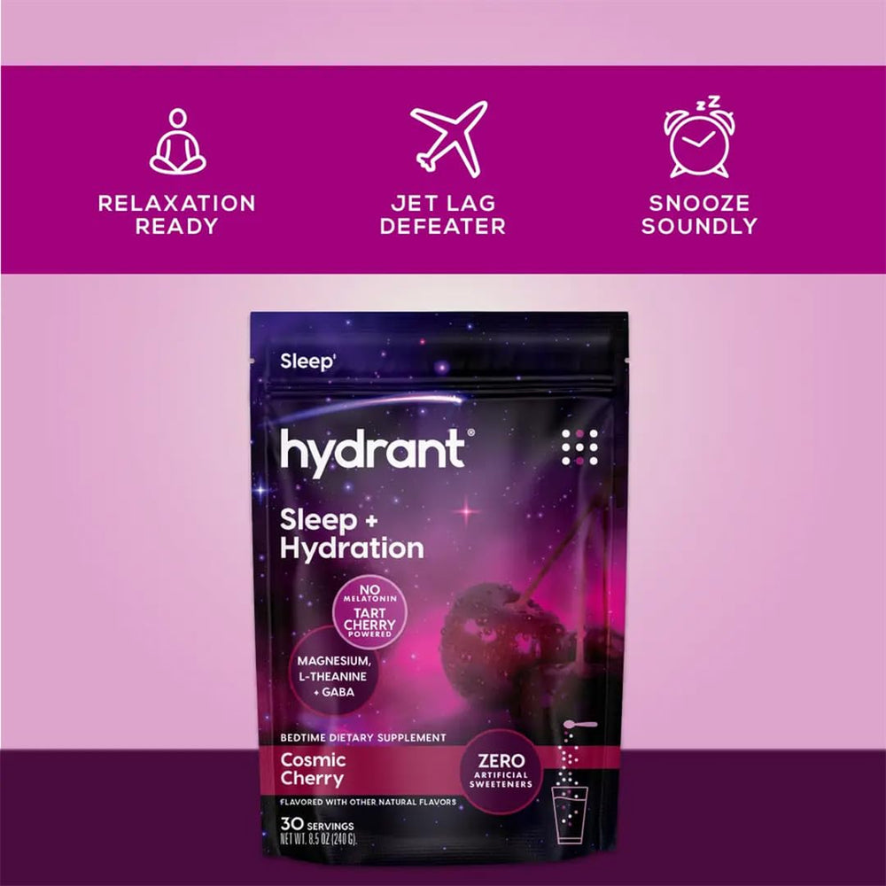 Cosmic Cherry-themed Hydrant Sleep Aid packaging with starry background
