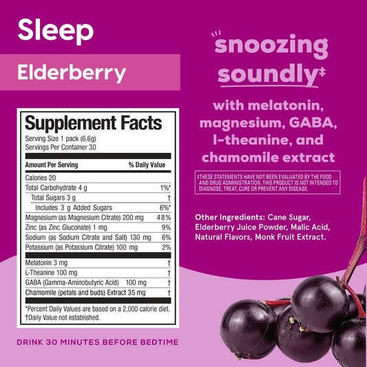 Hydrant Sleep Electrolyte Powder – Elderberry flavor stick pack back label