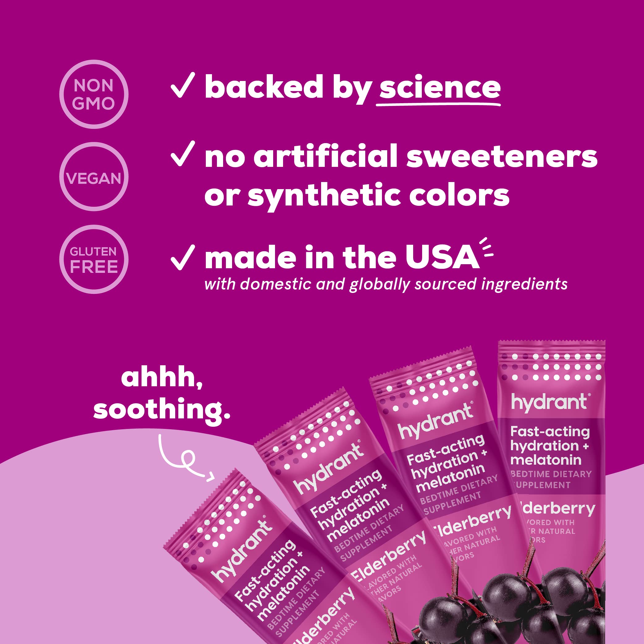 Close-up of Hydrant Sleep Electrolyte Powder elderberry flavor sachet