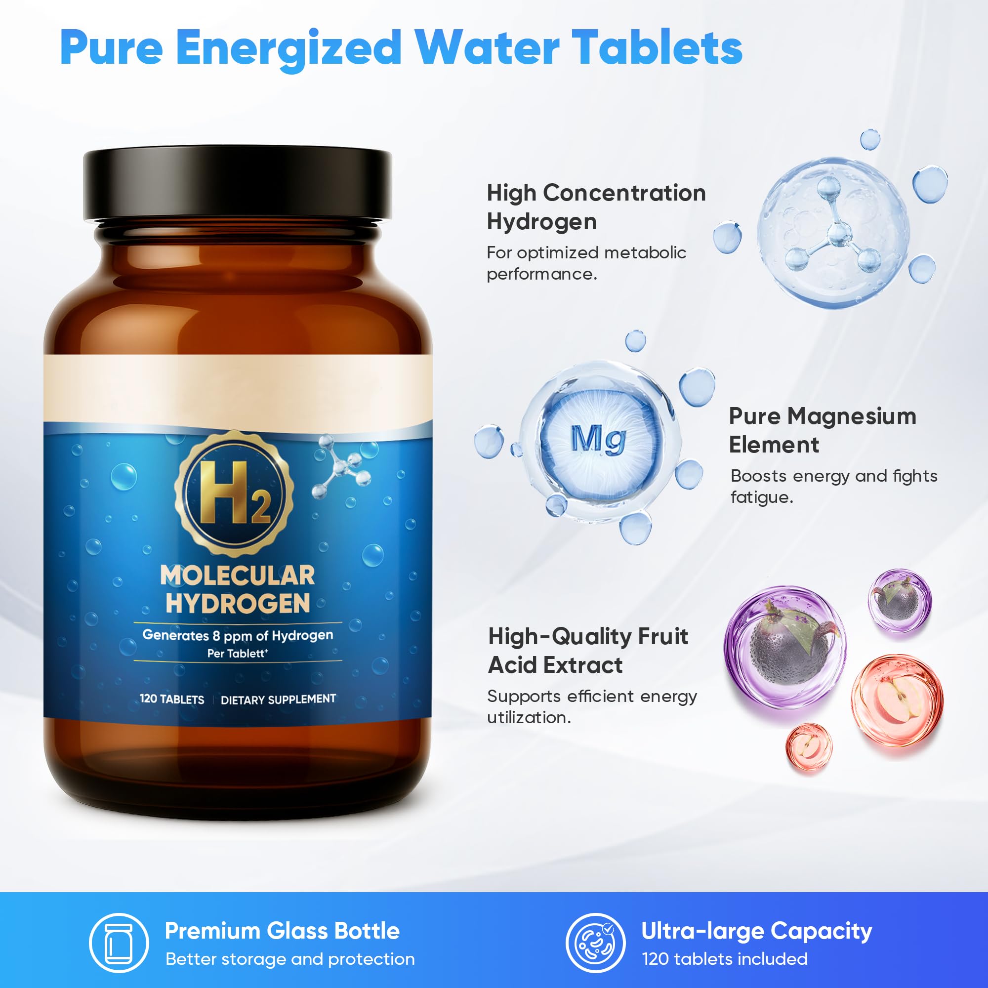 Hydrogen tablets dissolving completely in 3 minutes
