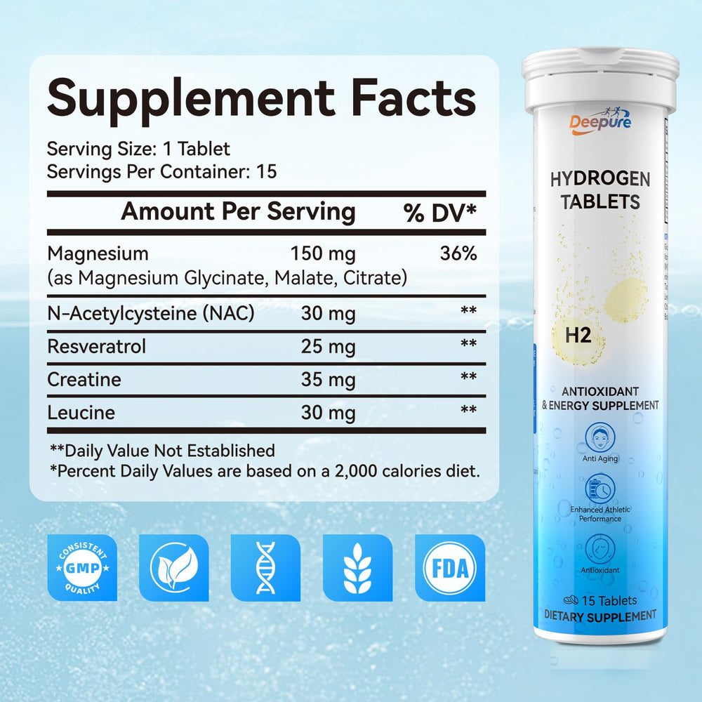 Close-up of hydrogen water tablets dissolving in water