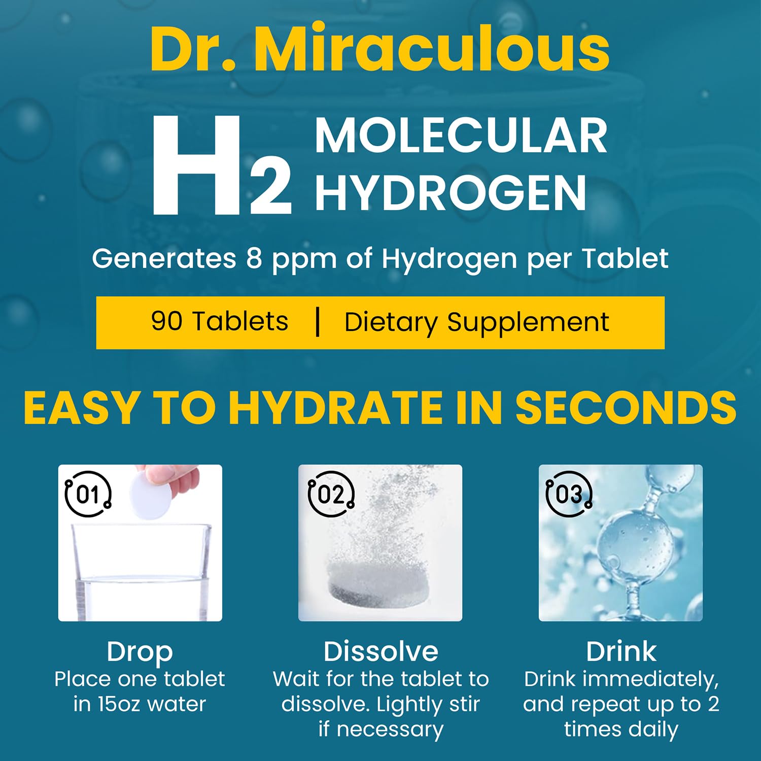 Tablets dissolving in a glass of water for hydration