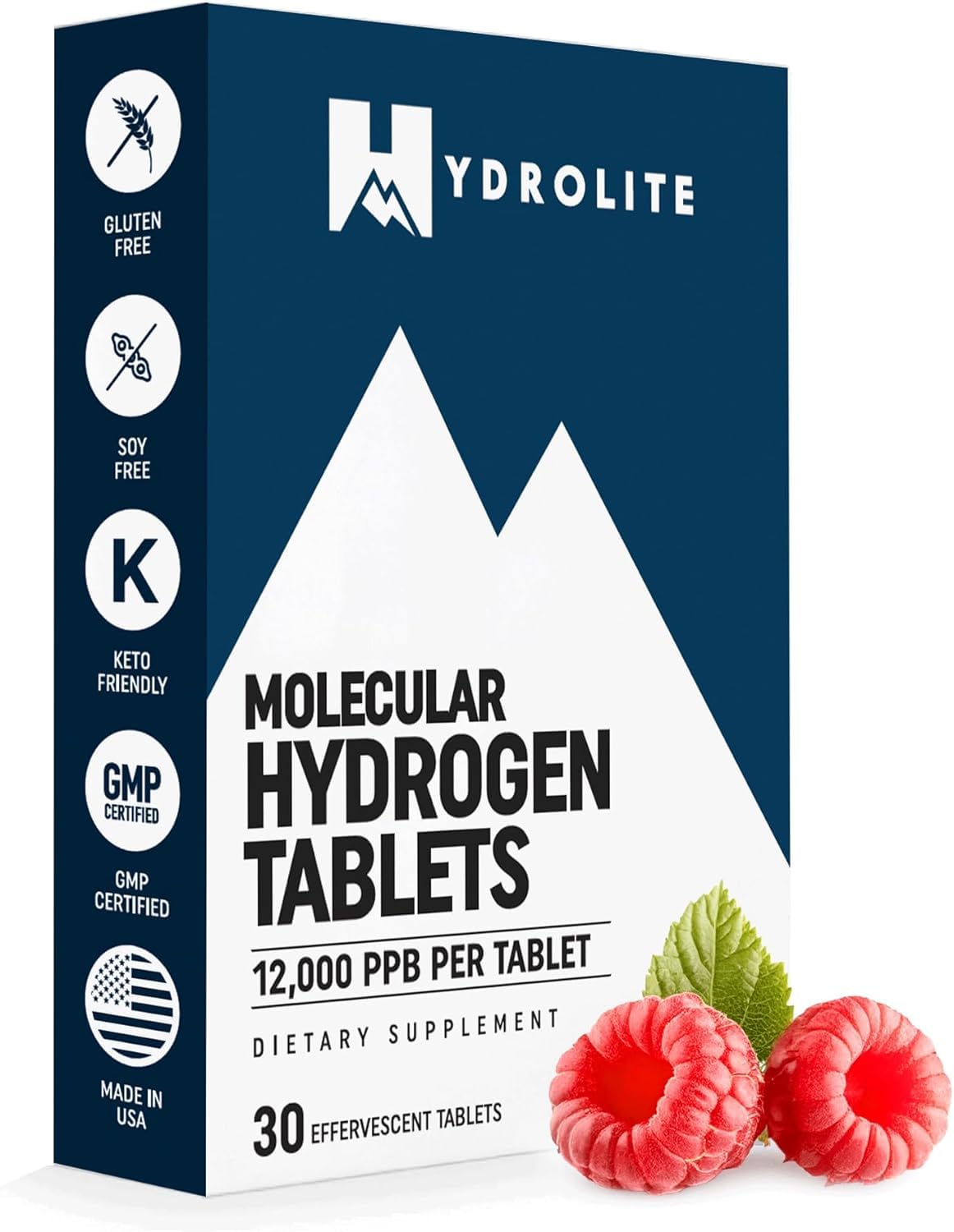 HydroLite Raspberry Molecular Hydrogen Tablets with Magnesium – bottle and tablets