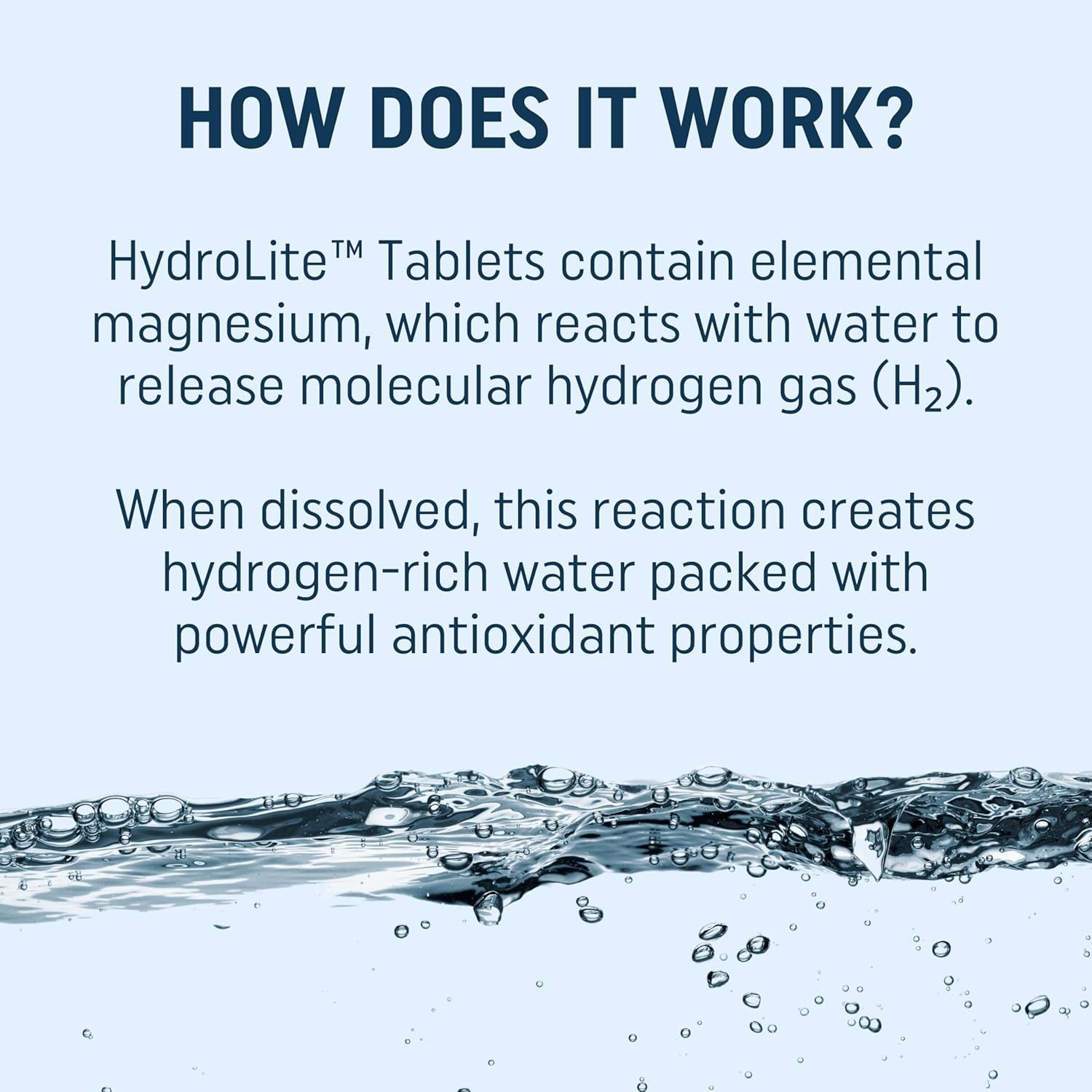 Hydration with Hydrogen tablets in water demonstrating dissolution