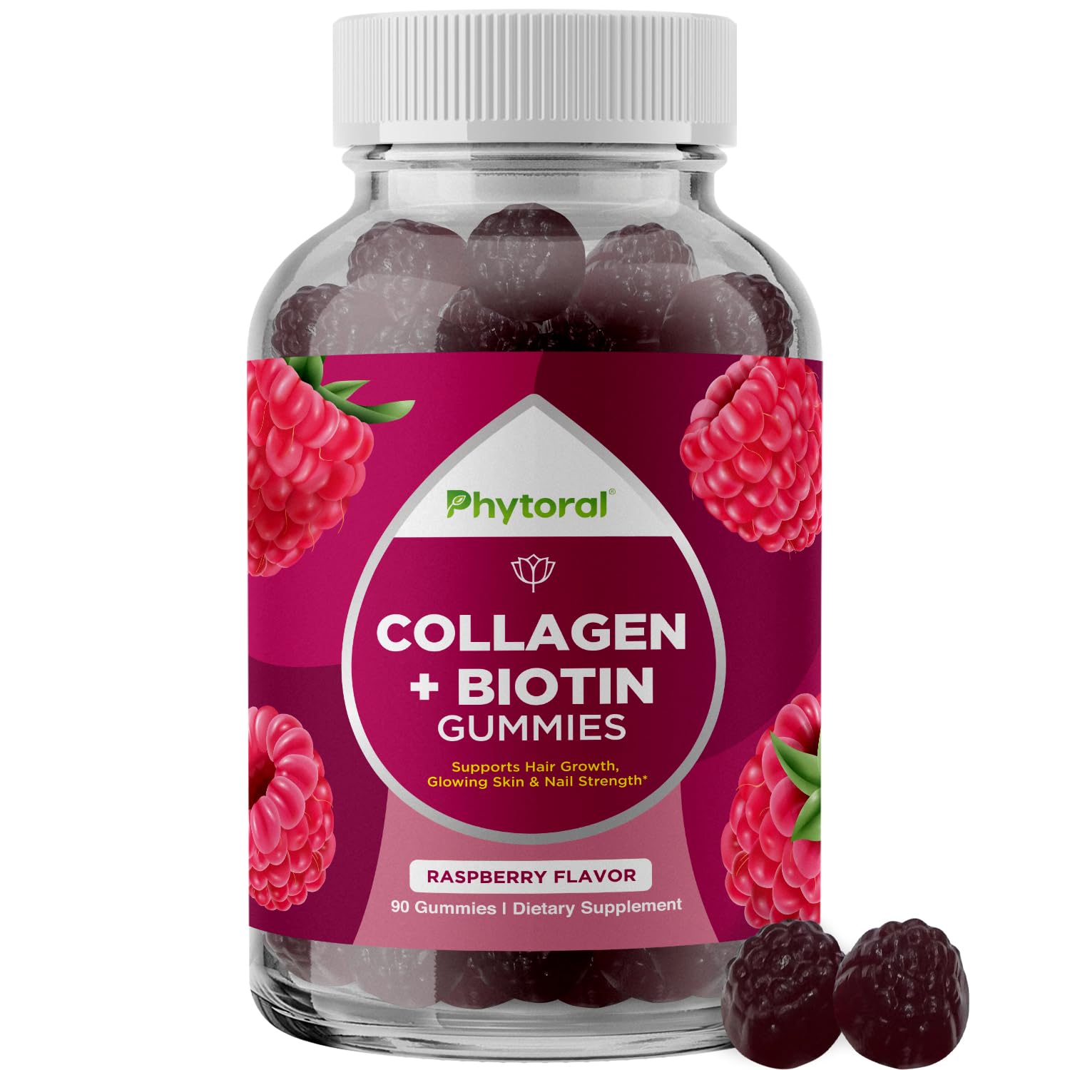 Hero image showing hydrolyzed collagen peptides with biotin gummies for women