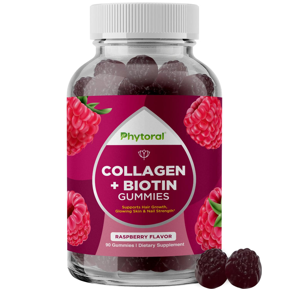 Hero image showing hydrolyzed collagen peptides with biotin gummies for women