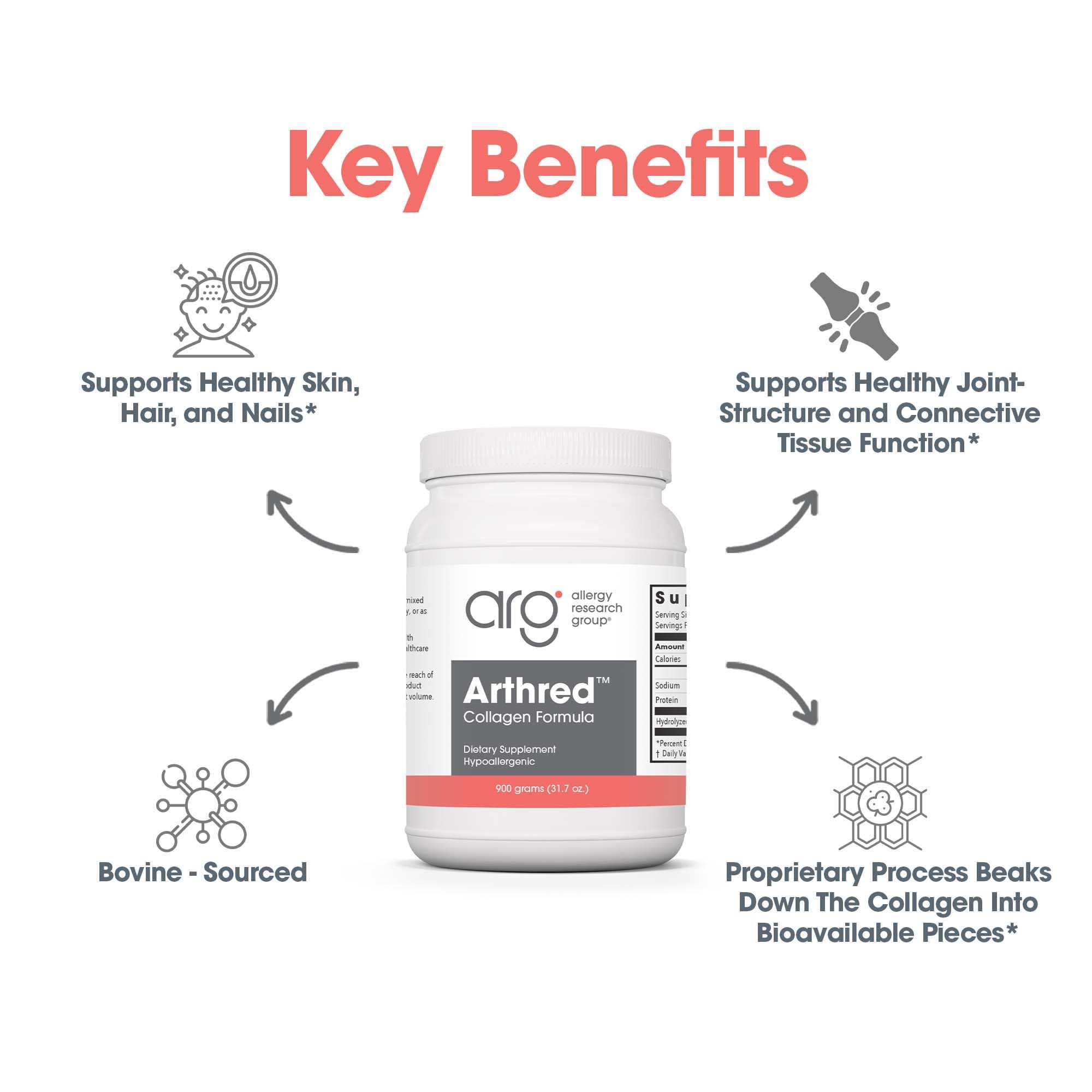 Close-up of hydrolyzed collagen powder Arthred 31.7 oz