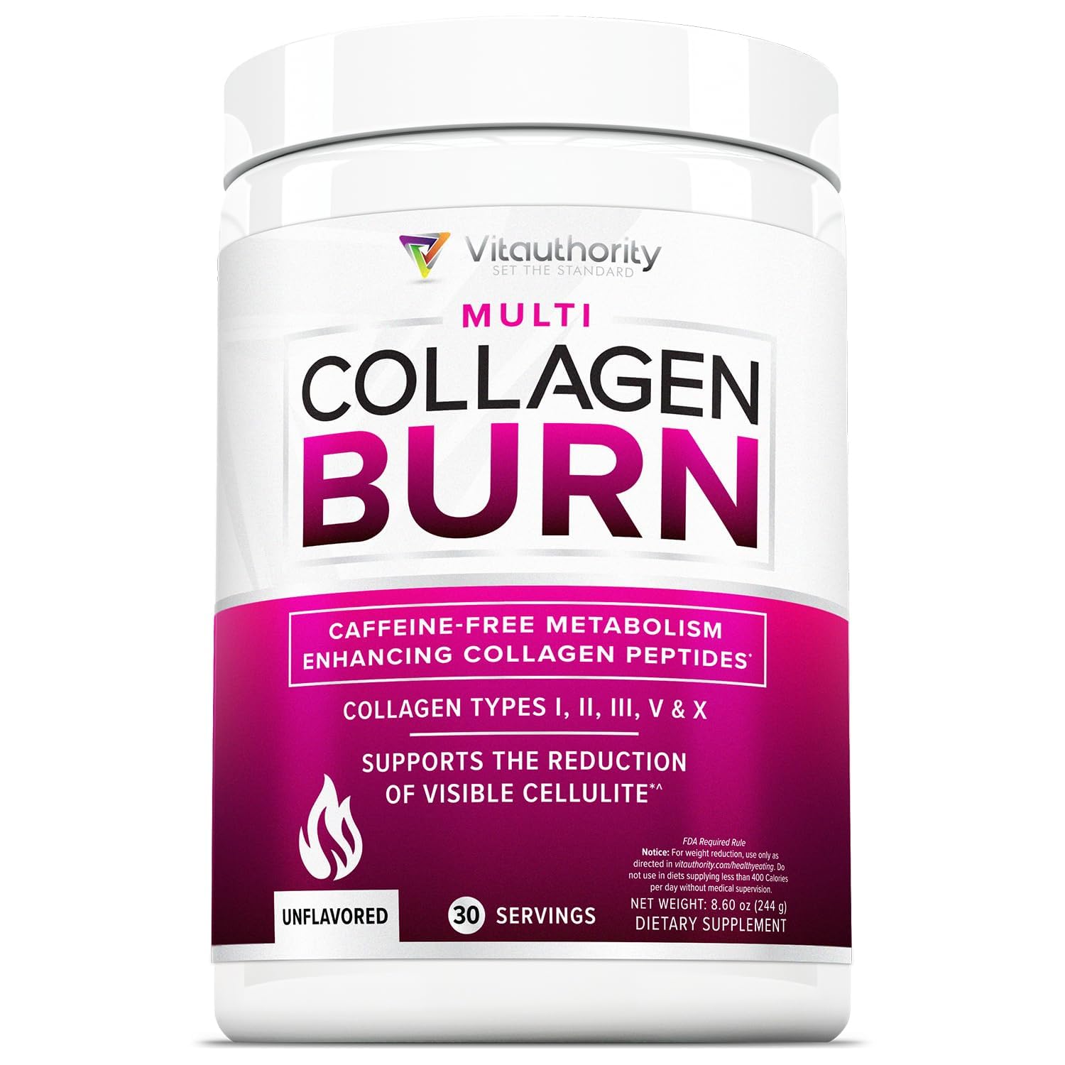Bottle of hydrolyzed collagen powder for weight loss unflavored with 30 servings