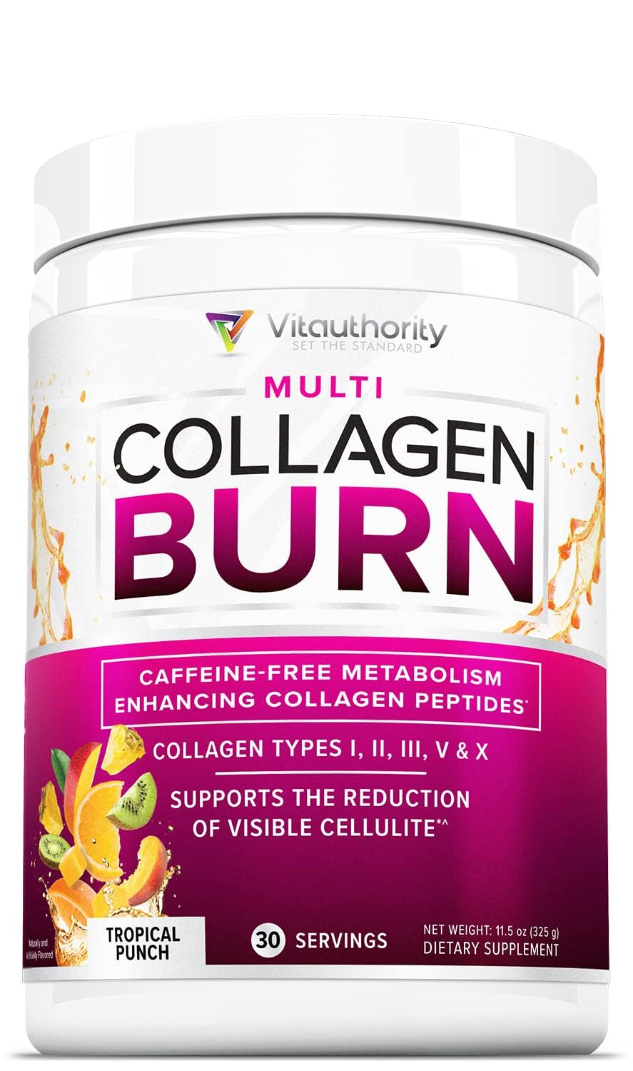 Hydrolyzed collagen peptides powder for women Tropical Punch flavor - front view