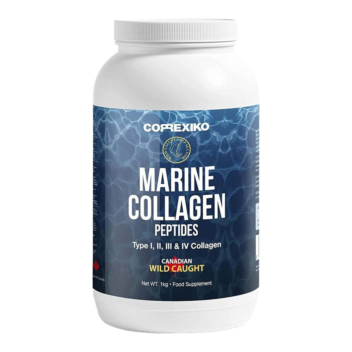 Front view of Hydrolyzed Marine Collagen Powder 1kg container