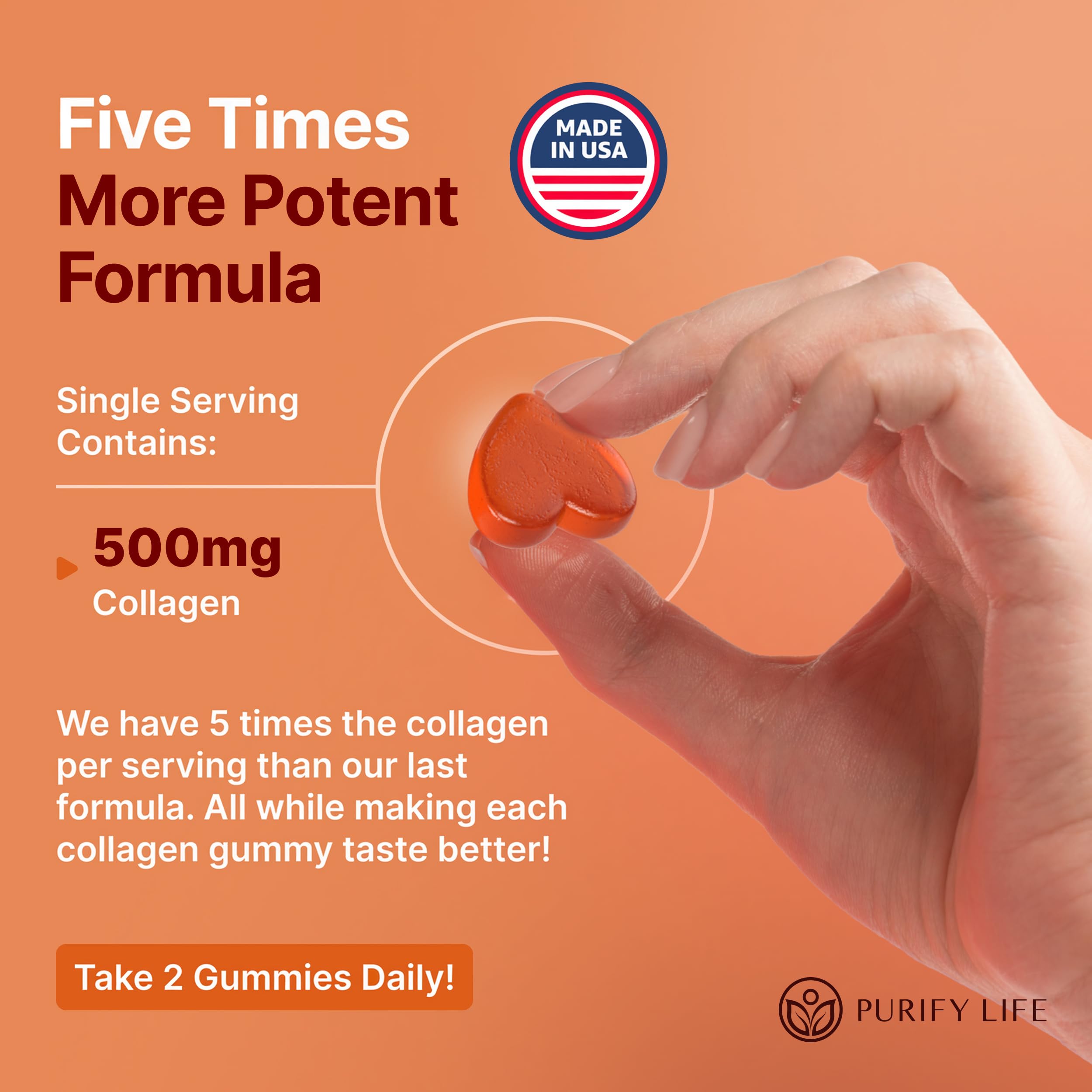 Hydrolyzed marine collagen Type I & III gummies emphasizing hair, skin and nails benefits