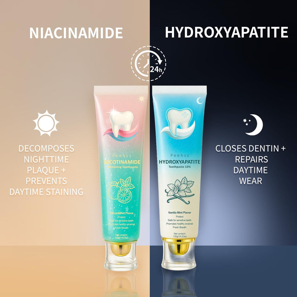 Nighttime enamel-supporting hydroxyapatite toothpaste