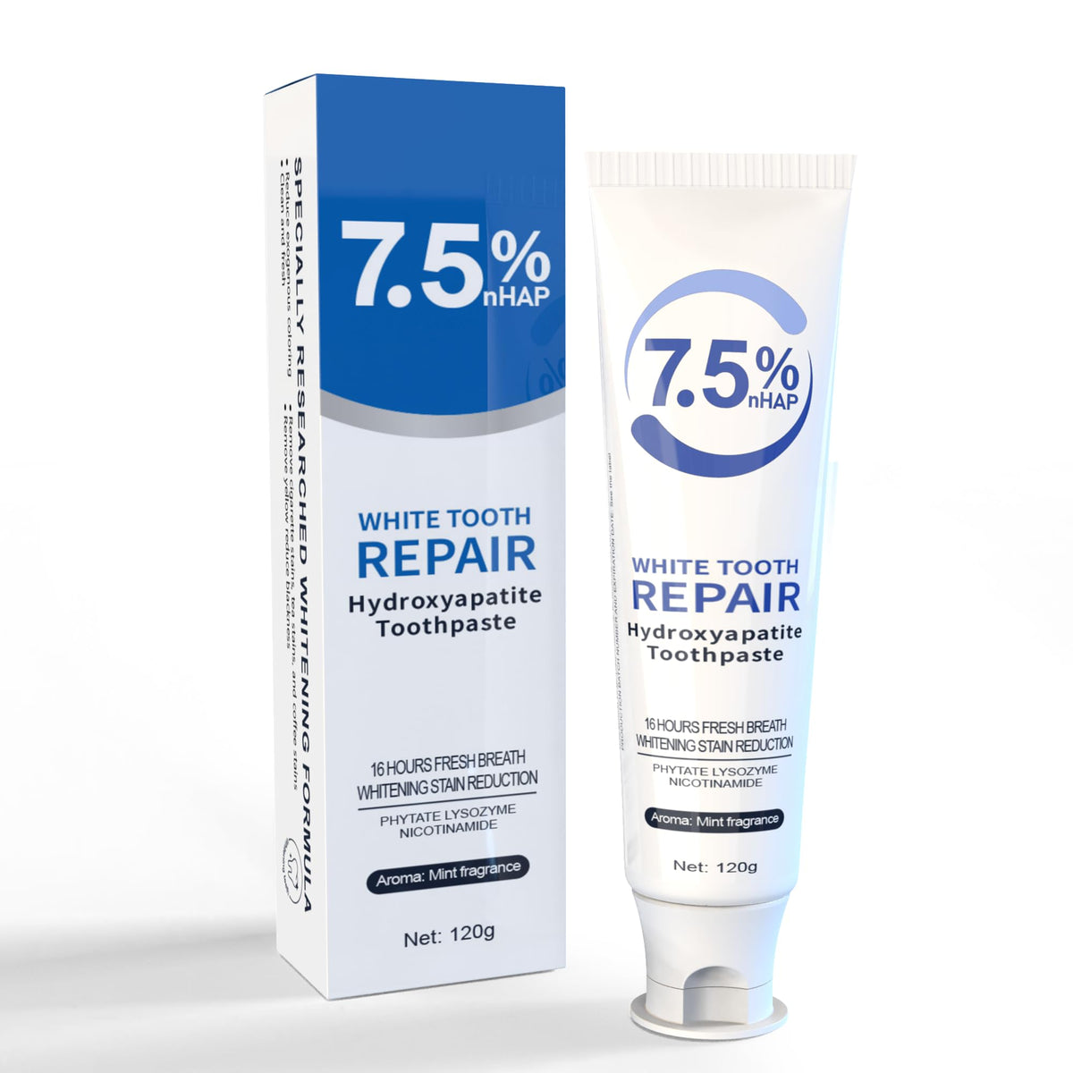 Nano hydroxyapatite toothpaste tube close-up