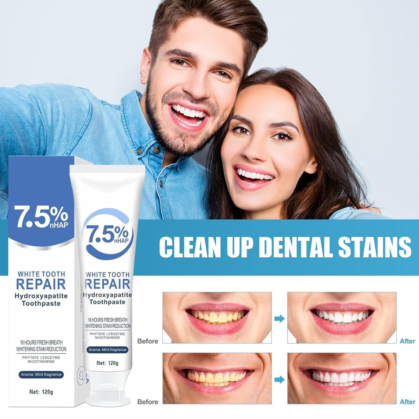 Tube of hydroxyapatite toothpaste designed for sensitive teeth
