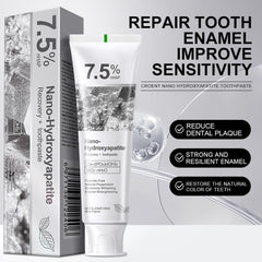 Close-up of hydroxyapatite toothpaste and enamel protection claim