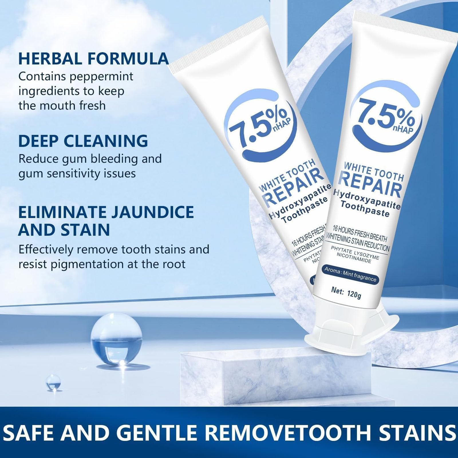 Close-up of hydroxyapatite toothpaste texture with mint